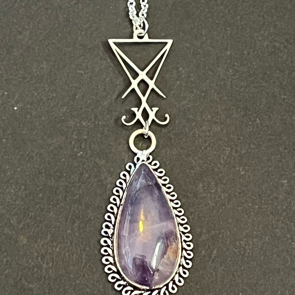Amethyst Lucifer Sigil necklace - Crystal stainless steel Lucifer necklace